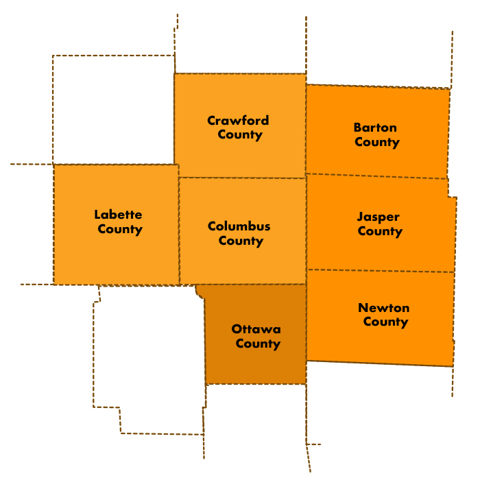 Midwest 劳动力 Counties -- 密苏里州 Kansas Oklahoma