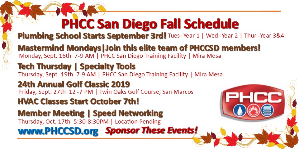 PHCC San Diego Fall 2019 Schedule PHCC San Diego Fall 2019 Schedule