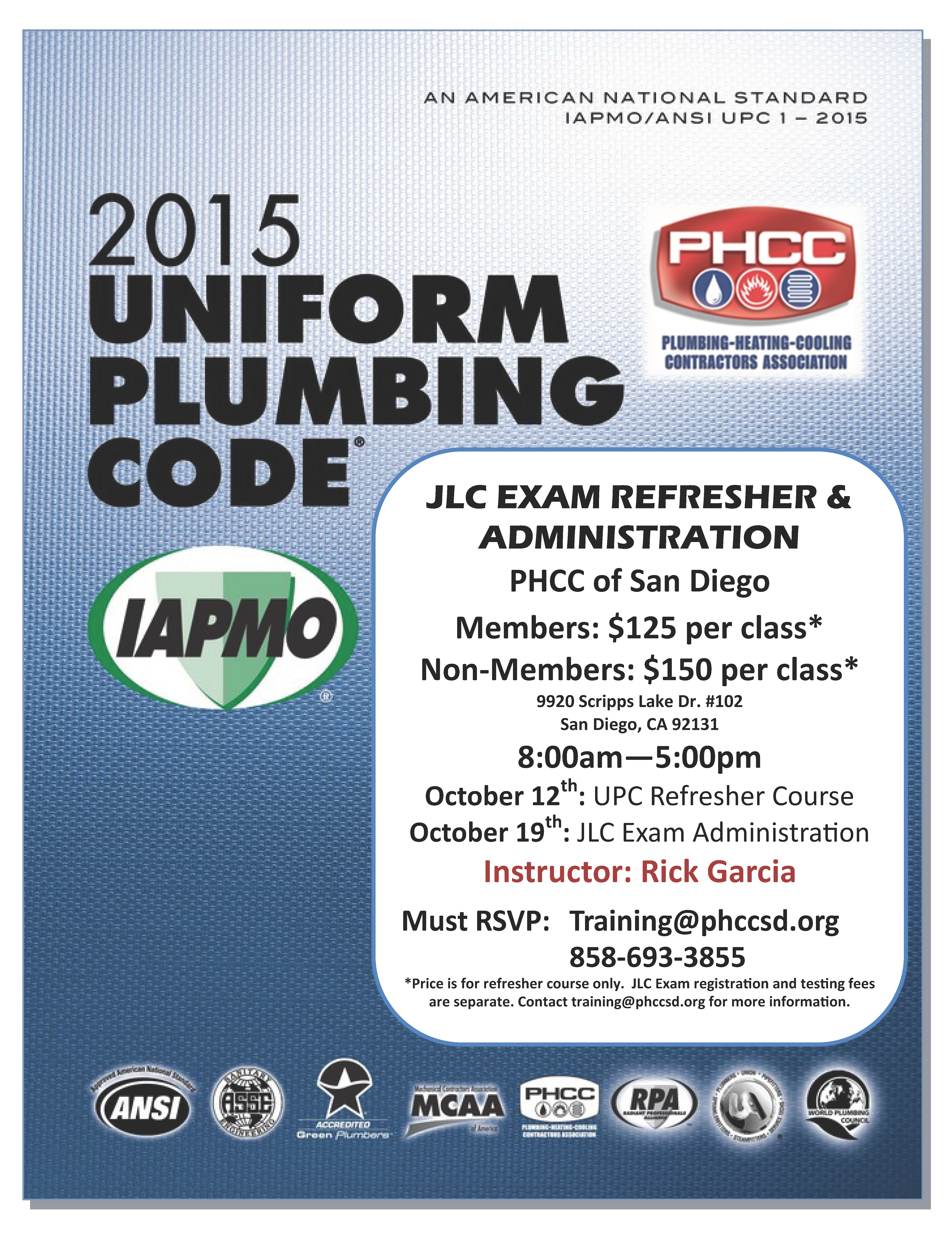 JLC Refresher Classes_Exam - Oct 2019 flyer JLC Refresher Classes_Exam - Oct 2019 flyer