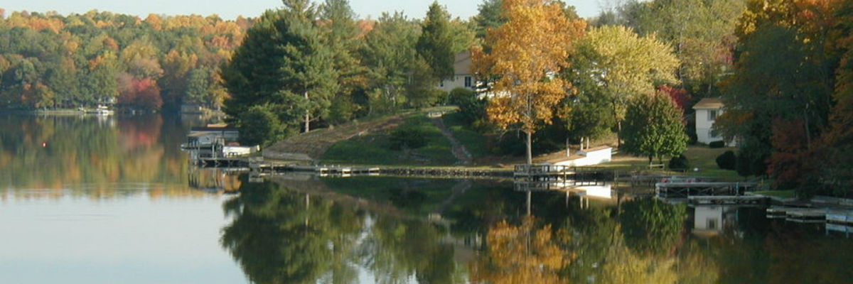 sun shining on calm lake