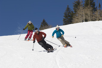 skiing Skiers Skiing Down Slope