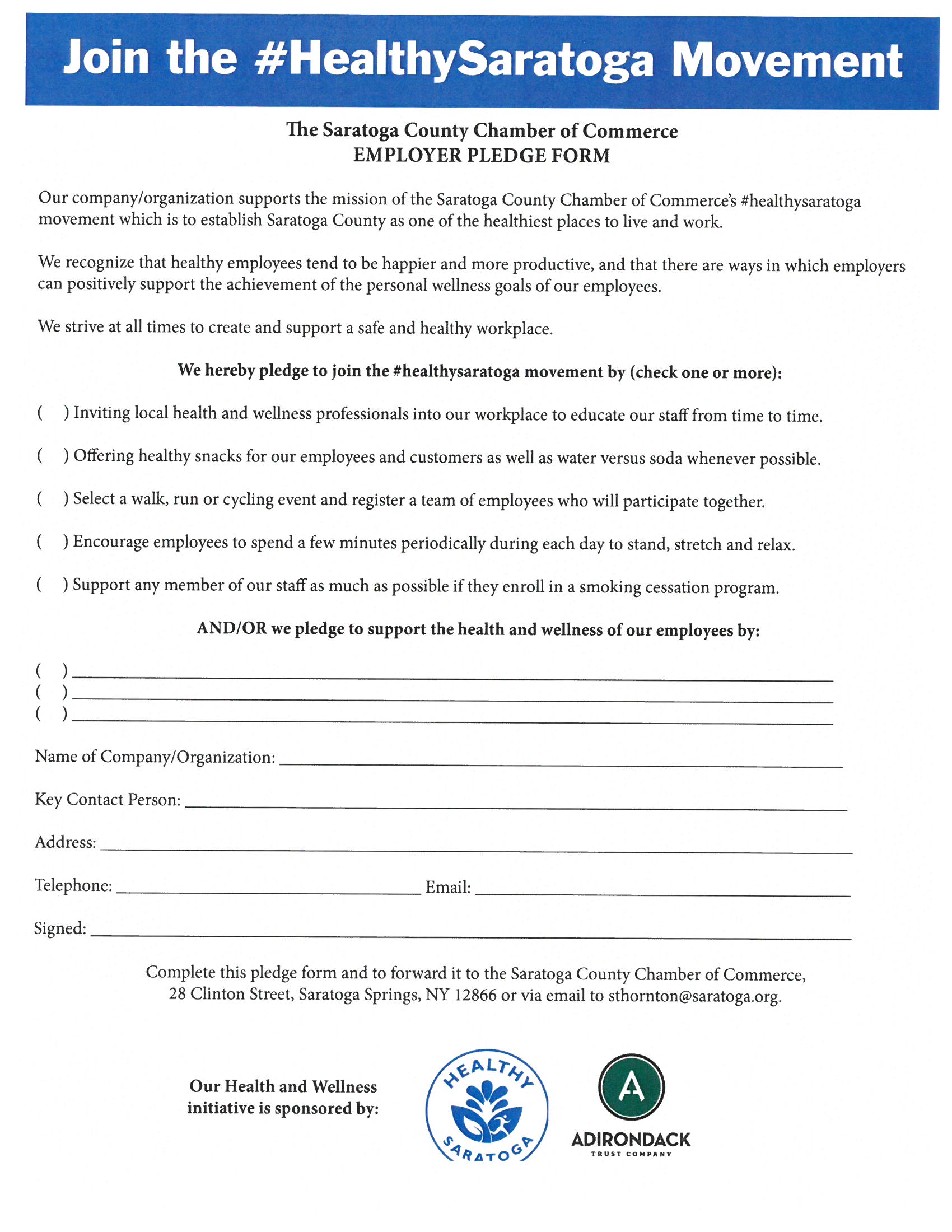 2018 Healthy Saratoga Pledge 2018 Healthy Saratoga Pledge