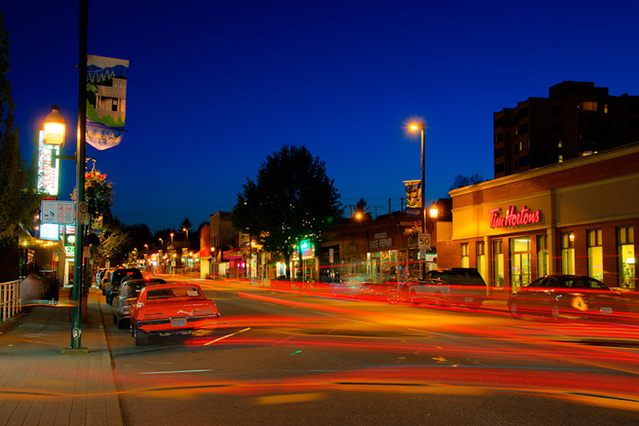 Main street of Mission BC at night